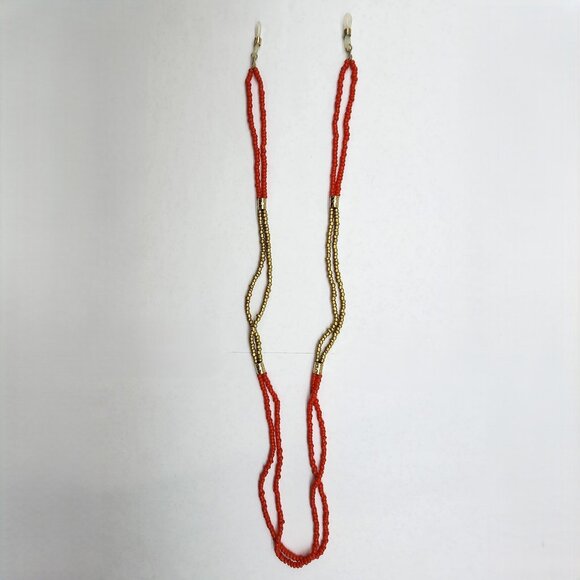 Sunglass/Eyeglass Lanyard in Gold and Red Coloured Seed beads - Picture 2 of 5